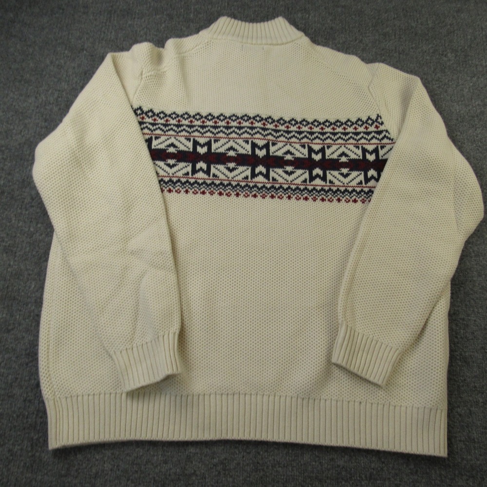 IZOD Sweater Mens XL White 1/4 Zip Mock‎ Neck Fair Isle Pullover Waffle Knit Ski - Picture 4 of 11